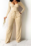Coffee Euramerican Women Sexy Tight Tops Casual Pants Sets FFE196-3