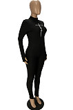 White Modest Design Printed Long Sleeve High Neck Collect Waist Slim Fitting Jumpsuits WJ5232-2