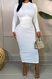 Brown Fashion New Pu Leather Spliced Long Sleeve Collect Waist  Bodycon Dress WY6860-1