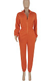 Orange Trendy Velvet Solid Color Zipper Collect Waist Casual Jumpsuits FFE193 -3