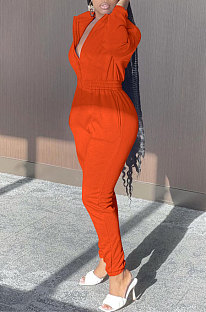 Orange Trendy Velvet Solid Color Zipper Collect Waist Casual Jumpsuits FFE193 -3