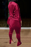 Blue Women Korea Velvet Pure Color Long Sleeve Split Pants Sets AMW8358-3
