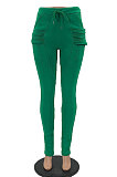 Green Women's Add Velvet Fleece Fabrics Casual Drawsting Pants JR3661-2