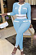 Ligth Blue Women's Ribber Round Neck Front Button Tops Skinny Pants Fashion Suit WY6863-2