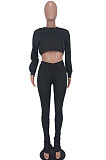 Orange Euramerican Casual Dew Waist Spit Bodycon Pants Sets ED8544-1