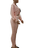 Black Women's Pure Color Zipper Ruffle Casual Pants Sets JR3584-1