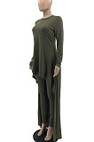 Black Wome's Solid Color Casual Irregular Bodycon Pants Sets JR3662-1