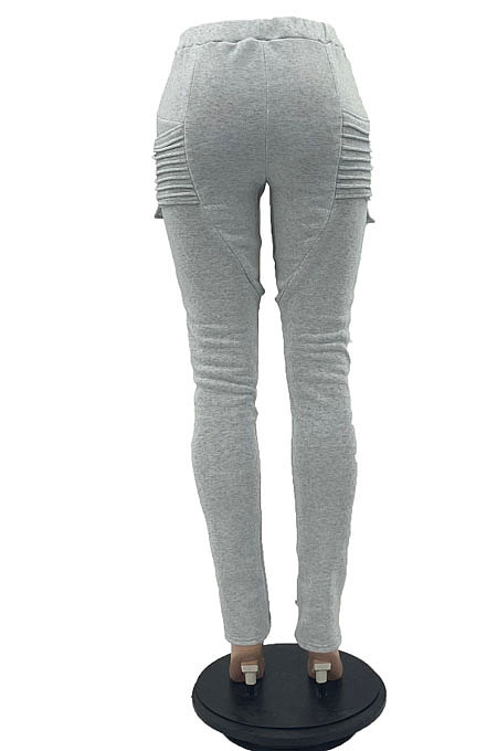 Gray Women's Add Velvet Fleece Fabrics Casual Drawsting Pants JR3661-1