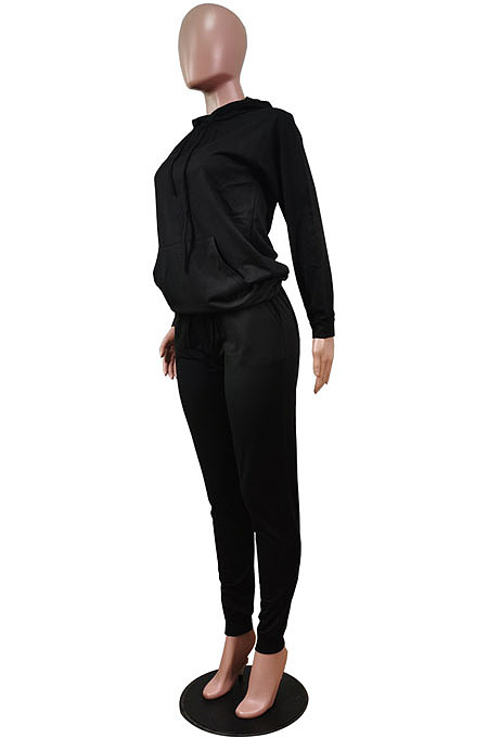 Green Simple Preppy Long Sleeve Hoodie Trousers Plain Suit WY6864-1 