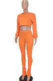 Orange Euramerican Casual Dew Waist Spit Bodycon Pants Sets ED8544-1