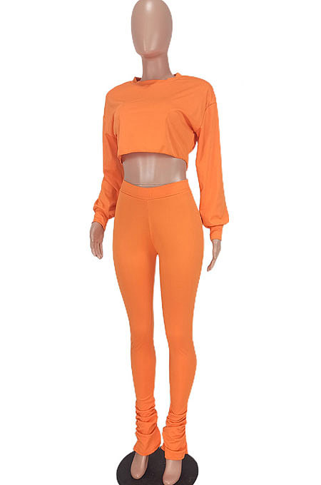 Coffee Euramerican Casual Dew Waist Spit Bodycon Pants Sets ED8544-3