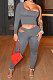 Gray Women's Fashion Off Shoulder Sexy Crop Pure Color Pants Sets ED8546-2