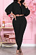 Black Women's Pure Color Zipper Ruffle Casual Pants Sets JR3584-1