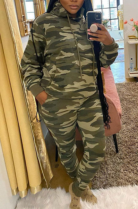 Camouflage Prined Wholesale Women's Long Sleeve Hoodie Pencil Pants Casual Suit YM222-1