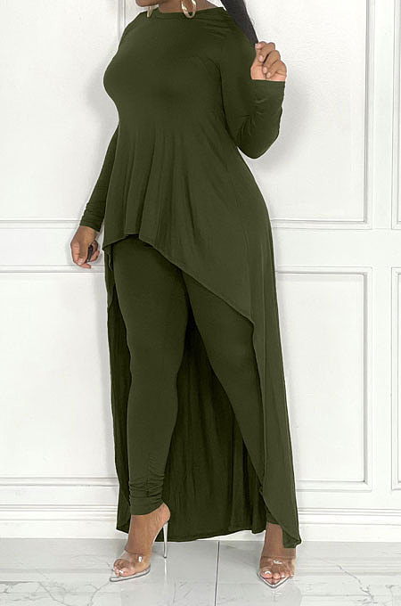 Black Wome's Solid Color Casual Irregular Bodycon Pants Sets JR3662-1