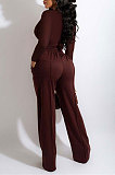 Coffee Euramerican Women Sexy Tight Tops Casual Pants Sets FFE196-3
