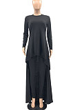 Gray Wome's Solid Color Casual Irregular Bodycon Pants Sets JR3662-3