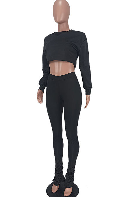 Coffee Euramerican Casual Dew Waist Spit Bodycon Pants Sets ED8544-3