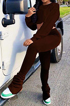 Coffee Euramerican Casual Dew Waist Spit Bodycon Pants Sets ED8544-3