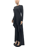 Gray Wome's Solid Color Casual Irregular Bodycon Pants Sets JR3662-3