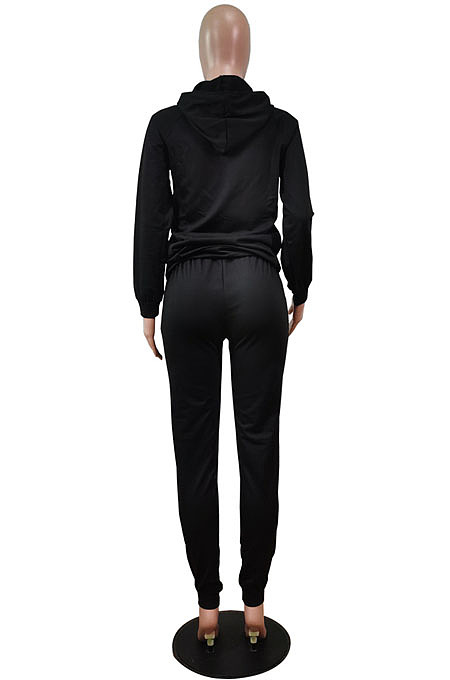 Green Simple Preppy Long Sleeve Hoodie Trousers Plain Suit WY6864-1 