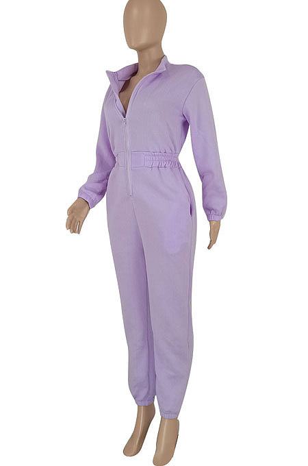 Orange Trendy Velvet Solid Color Zipper Collect Waist Casual Jumpsuits FFE193 -3