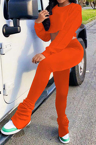 Orange Euramerican Casual Dew Waist Spit Bodycon Pants Sets ED8544-1
