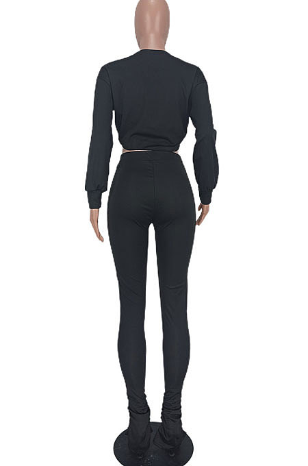 Coffee Euramerican Casual Dew Waist Spit Bodycon Pants Sets ED8544-3
