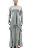 Gray Wome's Solid Color Casual Irregular Bodycon Pants Sets JR3662-3