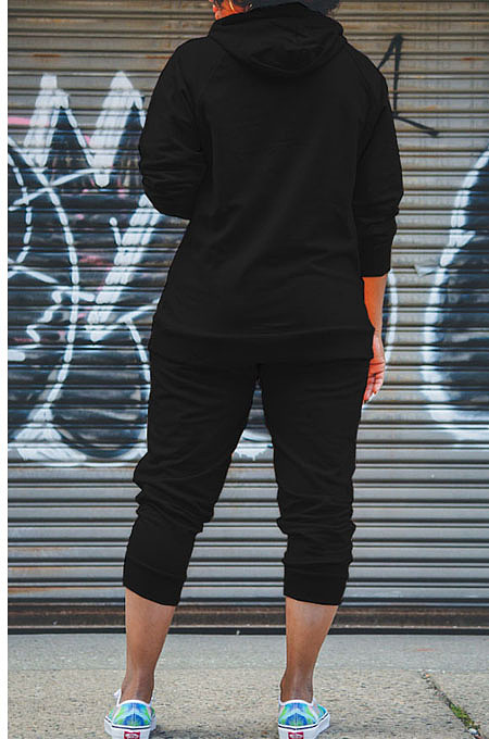 Blue Simple Preppy Long Sleeve Hoodie Trousers Plain Suit WY6864-2