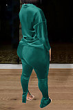 Blue Women Korea Velvet Pure Color Long Sleeve Split Pants Sets AMW8358-3