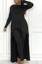 Black Wome's Solid Color Casual Irregular Bodycon Pants Sets JR3662-1