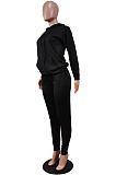 Orange Simple Preppy Long Sleeve Hoodie Trousers Plain Suit WY6864-3
