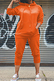 Green Simple Preppy Long Sleeve Hoodie Trousers Plain Suit WY6864-1 