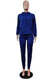 Orange Simple Preppy Long Sleeve Hoodie Trousers Plain Suit WY6864-3