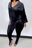 Blue Women Korea Velvet Pure Color Long Sleeve Split Pants Sets AMW8358-3
