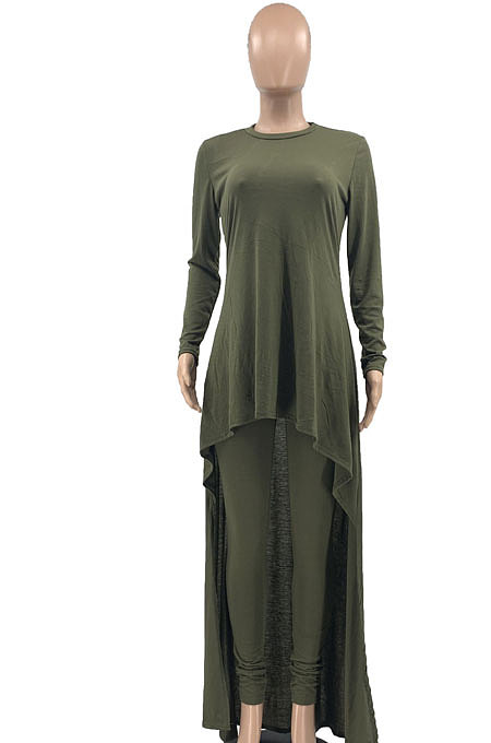 Army Green Wome's Solid Color Casual Irregular Bodycon Pants Sets JR3662-2