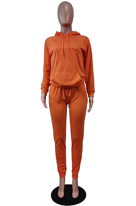 Green Simple Preppy Long Sleeve Hoodie Trousers Plain Suit WY6864-1 