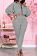 Gray Women's Pure Color Zipper Ruffle Casual Pants Sets JR3584-2