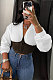 White Fashion Pu Leather Spliced Zipper Collect Waist Tops WY6865-1