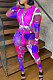 Purple Women's Trendy Sexy Positioning Printing Horn Sleeve Turn-Down Collar Bodycon Jumpsuits FFE195 -3