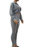 Black Women's Pure Color Zipper Ruffle Casual Pants Sets JR3584-1