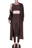 Chocolate Euramerican Solid Color Tanks Long Coat Velvet Tight Pants Three Pieces MDF5274-2