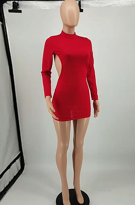 Black Night Club High Elastic Cotton Long Sleeve Backless Plaid Hip Dress YM229-1