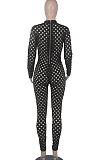 Army Green Eurameircan Sexy Long Sleeve Hollow Out High Waist Bodycon Jumpsuits FMM2053-7