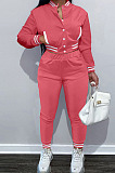 Purple Casual Single-Breasted Long Sleeve Jacket Pencil Pants Baseball Uniform Sets YM224-1