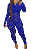 Red Eurameircan Sexy Long Sleeve Hollow Out High Waist Bodycon Jumpsuits FMM2053-3