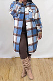 Dark Blue Purple Plaid Wholesale Long Sleeve Lapel Neck Single-Breasted Woolen Coat MTY6582-2