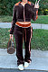 Coffee Euramerican Trendy Women's Turn-Down Collar Zipper Spliced Srop Flare Leg Pants Sets MDF5269