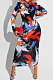 Black Red Printing Zipper Both Sides Wear Bodycon Long Dress WMZ2689-1